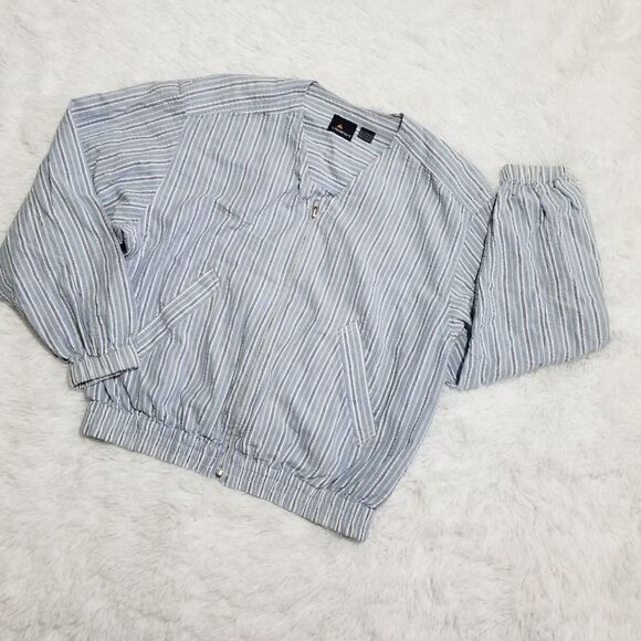 Vintage Jackets & Blazers - Lizsport Vintage Women's Small Cotton Striped Cropped Zip Up Sport Jacket